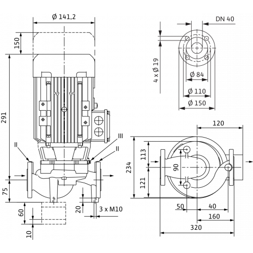 Циркуляционный насос с сухим ротором в исполнении Inline с фланцевым соединением Wilo VeroLine-IPL 40/160-0,37/4