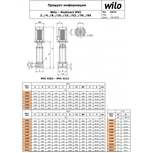 Вертикальный многоступенчатый насос Wilo MVI 3205-3/25/E/3-380-50-2