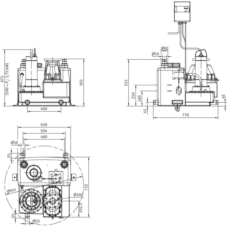 Напорная установка для отвода сточных вод Wilo REXALIFT FIT L1-13/EAD1-2-T0021-540-P/MS