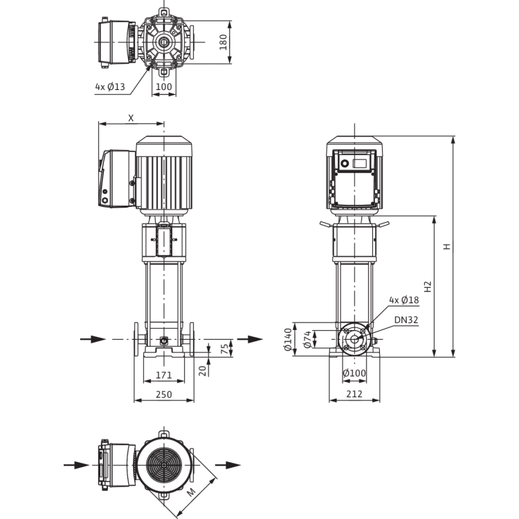 Вертикальный многоступенчатый насос Wilo Helix VE 606-1/25/E/KS