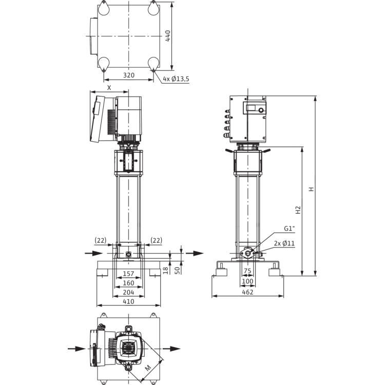 Вертикальный многоступенчатый насос Wilo Helix EXCEL 414-1/16/E/KS