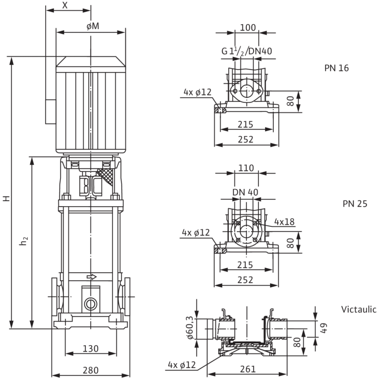 Вертикальный многоступенчатый насос Wilo Multivert MVI 808 (3~400 V, EPDM, PN 16)
