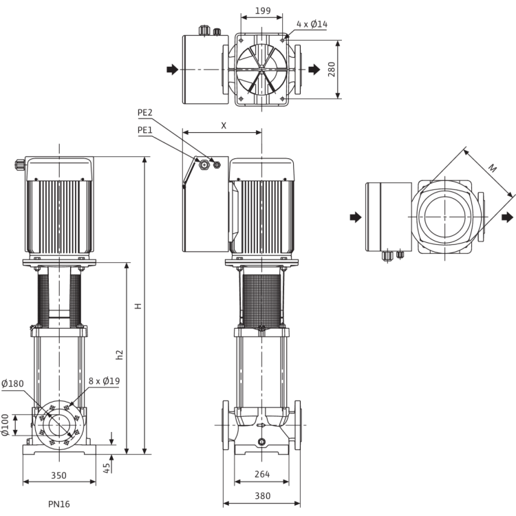 Вертикальный многоступенчатый насос Wilo MVIE 7001-3/16/E/3-2-2G