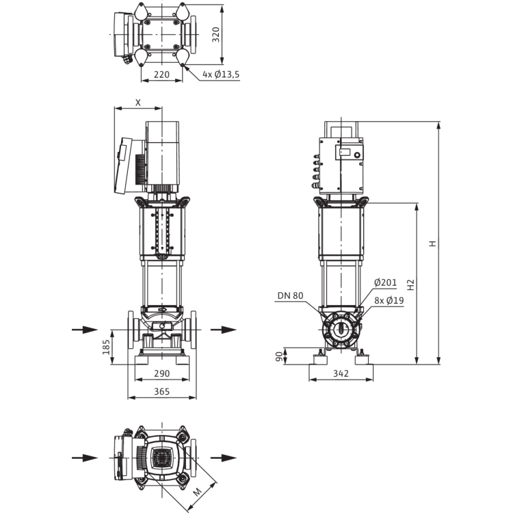 Вертикальный многоступенчатый насос Wilo Helix EXCEL 5202/1-2/16/V/KS