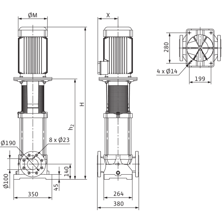 Вертикальный многоступенчатый насос Wilo MVI 9503-3/25/E/3-400-50-2