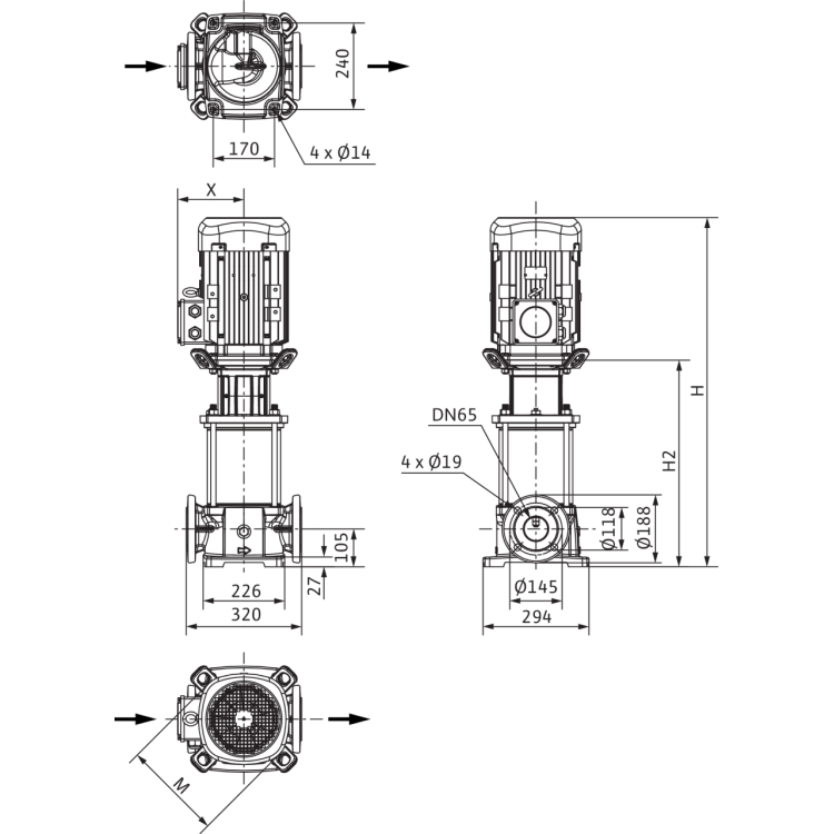 Вертикальный многоступенчатый насос Wilo Helix FIRST V 3609/2-5/25/E/KS/