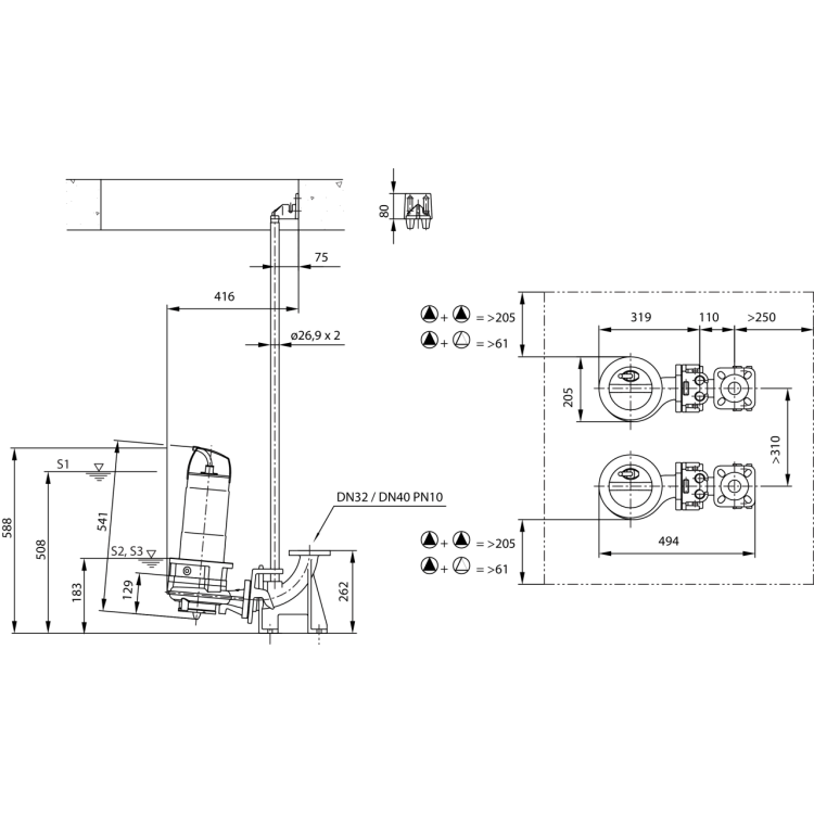 Фекальный насос Wilo REXA CUT GI03.26/S-M15-2-523/P S1