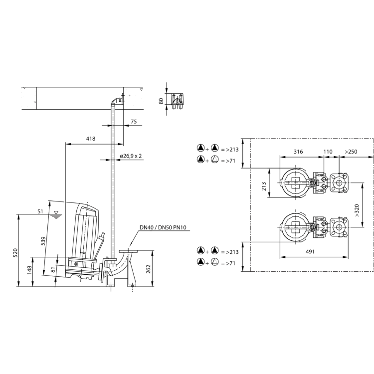 Фекальный насос Wilo Rexa CUT GE03.25/P-T25-2-540E