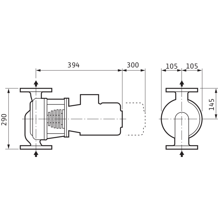 Циркуляционный насос с сухим ротором в исполнении Inline Wilo VeroLine-IPH-O 20/160-0,37/4