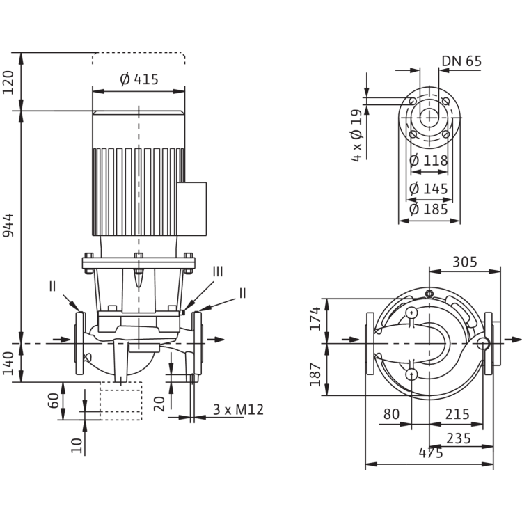 Циркуляционный насос с сухим ротором в исполнении Inline с фланцевым соединением Wilo CronoLine-IL 65/240-30/2