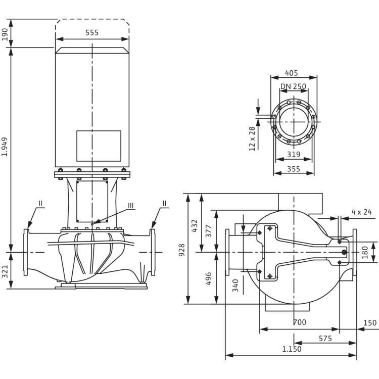 Циркуляционный насос с сухим ротором в исполнении Inline с фланцевым соединением Wilo CronoLine-IL 250/385-75/4