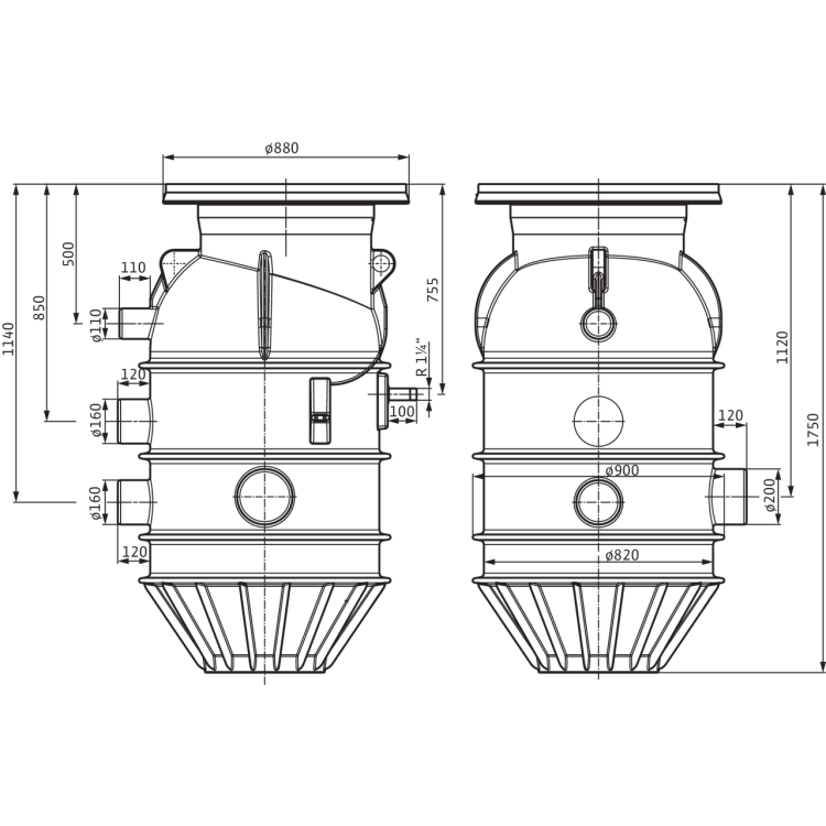 Насосная шахта из синтетического материала для установки в грунт Wilo Port 800.2-1750-03B (Rexa CUT/MTC 32F39/MTC 40)