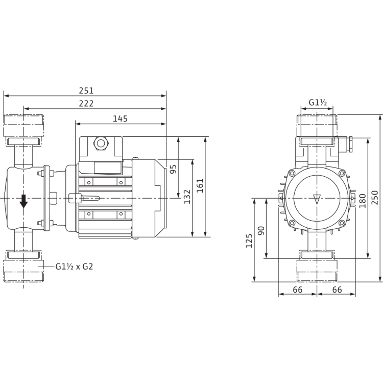 Циркуляционный насос с сухим ротором в исполнении Wilo Inline VeroLine IP-Z 25/2 DM