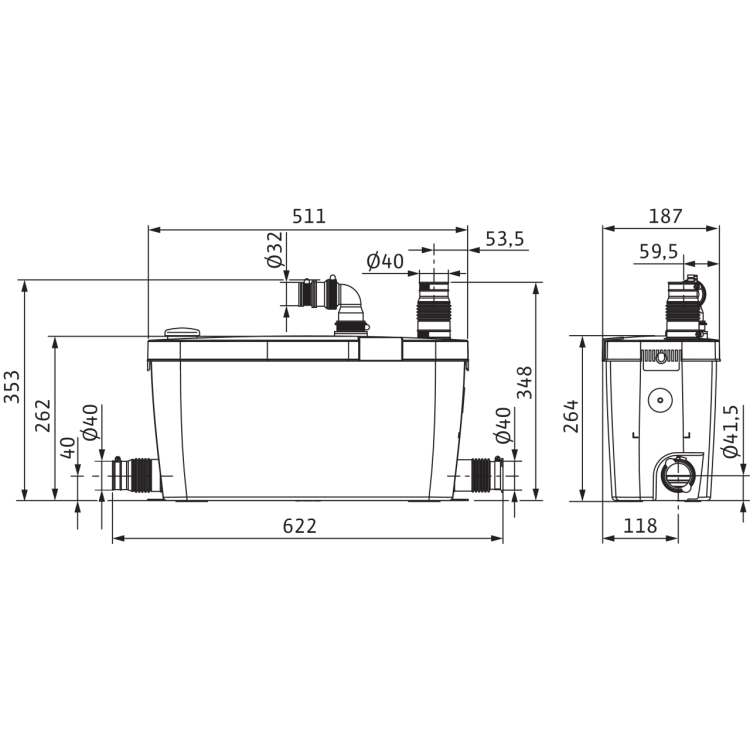 Напорная установка отвода сточной воды Wilo HiDrainlift 3-35