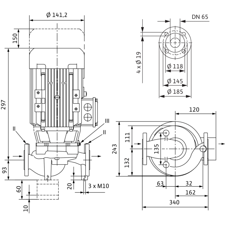Циркуляционный насос с сухим ротором в исполнении Inline с фланцевым соединением Wilo VeroLine-IPL 65/120-0,37/4