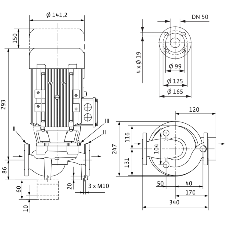 Циркуляционный насос с сухим ротором в исполнении Inline с фланцевым соединением Wilo VeroLine-IPL 50/120-0,25/4