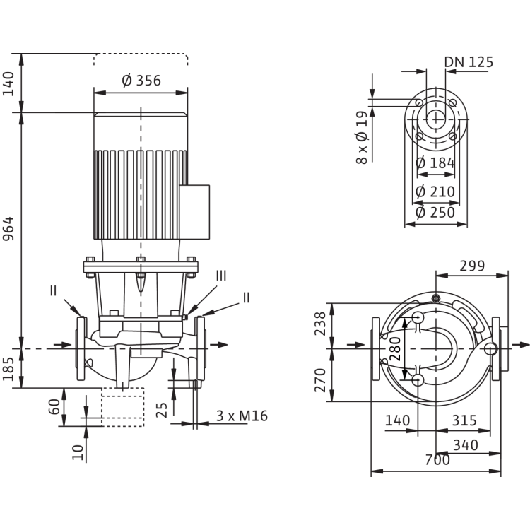 Циркуляционный насос с сухим ротором в исполнении Inline с фланцевым соединением Wilo CronoLine-IL 125/340-30/4