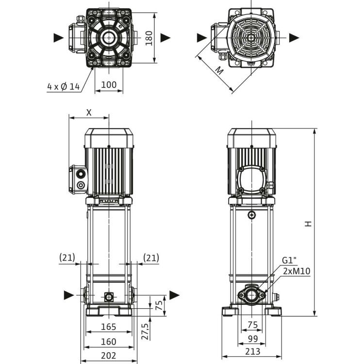 Вертикальный многоступенчатый насос WILO Medana CV1-L.416-1/E/E/16O