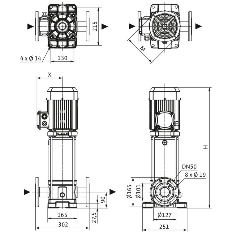 Вертикальный многоступенчатый насос WILO Medana CV1-L.1606-1/E/E/16O