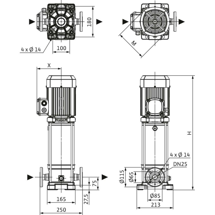 Вертикальный многоступенчатый насос WILO Medana CV1-L.214-1/E/E/16O