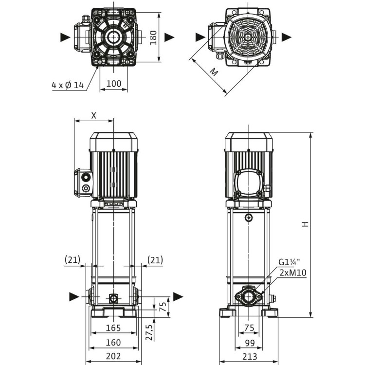 Вертикальный многоступенчатый насос WILO Medana CV1-L.608-1/E/E/16O