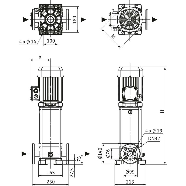 Вертикальный многоступенчатый насос WILO Medana CV1-L.611-1/E/E/16O